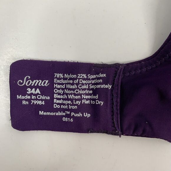 Soma Size 34A Bra Memorable Push Up Underwired Purple Adjustable Straps Women’s - Picture 3 of 11